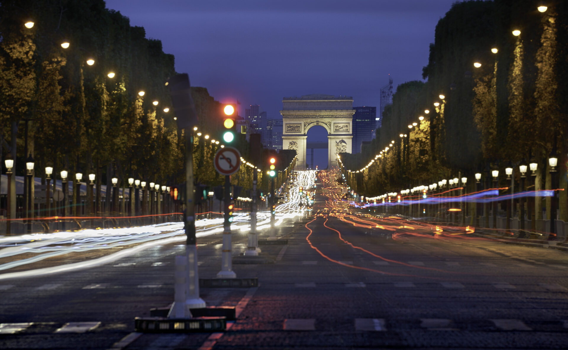 Champs Elysees Long Shot During Night