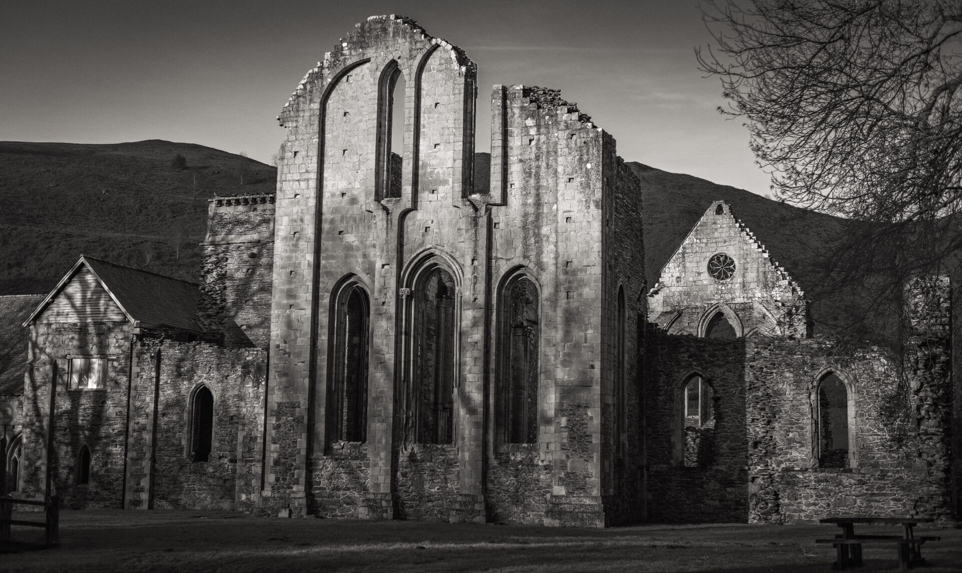 Old Valley Crucis Cistercuian Abbey in Black and White